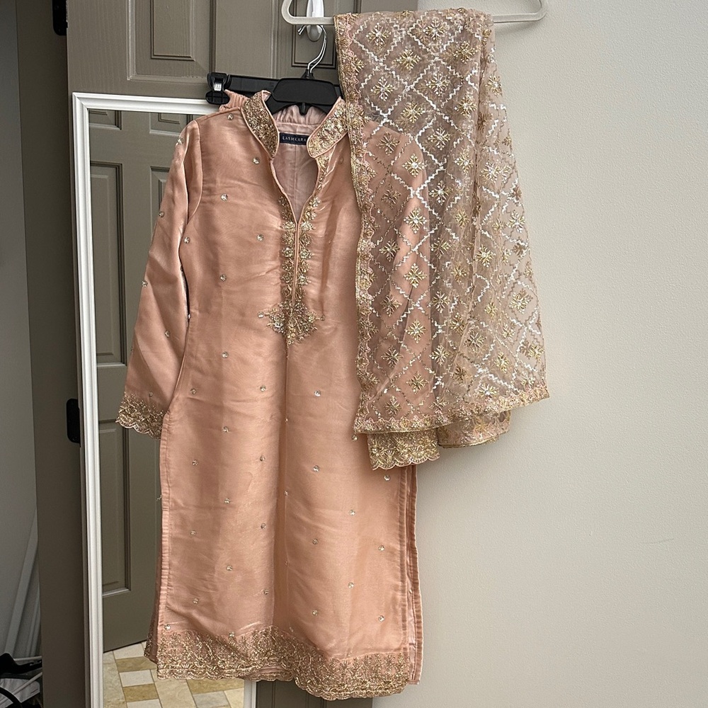 Elegant Peach Embroidered Dress